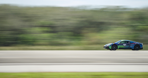 Indy Autonomous Challenge Maserati MC20 with AI-Driver from Politecnico di Milano setting the autonomous land speed record at the Kennedy Space Center. (Photo: Business Wire)