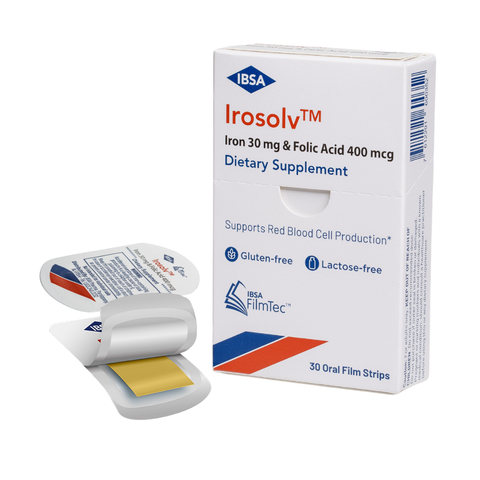 original IBSA USA has expanded its IBSA Care line of dietary supplements with Irosolv™ (Iron 30 mg & Folic Acid 400 mcg oral film strip). (Photo: Business Wire)