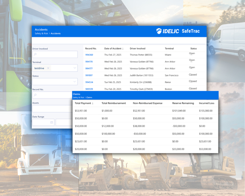original Idelic's SafeTrac interface, showcasing accidents and claims details. (Graphic: Business Wire)