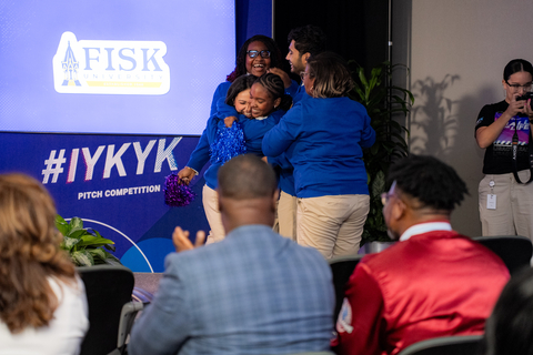 The four scholar team from Fisk University celebrates after winning the 2025 #IYKYK Pitch Competition (If You Know You Know) sponsored by Experian, HomeFree-USA and the Center for Financial Advancement for their idea promoting credit education to teens and young adults. (Photo: Business Wire)