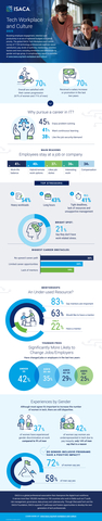 original The global ISACA Tech Workplace and Culture survey of 7,726 technology professionals explores career satisfaction, pay, levels of authority, mentorship, retention factors and more, including similarities and differences by gender and age group. (Graphic: Business Wire)