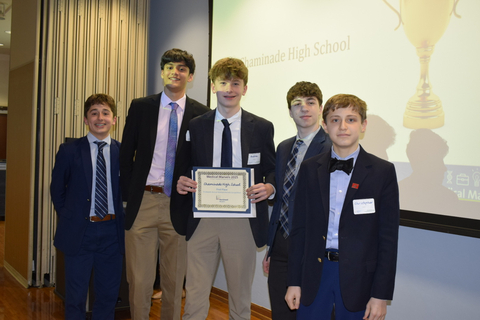 The winning team; Mateo Solis, Ty Miranda, Andrew Dargento, Luke Krinsky and Christopher Covelli. (Credit: Feinstein Institutes).