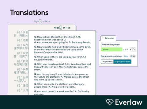 Everlaw Translations is a new AI-powered feature designed to accelerate the initial translation of large document sets by generating translated text files stored alongside the originals. (Graphic: Everlaw)