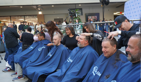 thumbnail Local leaders, celebrities and sports stars shave their heads to support Boston Children’s Hospital at Granite’s 12th Annual Saving by Shaving event. Left to right: BCH President and CEO Kevin Churchwell, MD; Granite CEO Rob Hale; Patriots Head Coach Mike Vrabel; Celtics Head Coach Joe Mazzulla; Boston Celtics Small Forward Sam Hauser; former Patriots player Joe Andruzzi; Quincy Mayor Thomas Koch; and WEEI’s Greg Hill. (Photo: Business Wire)