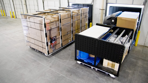original Slip Robotics SlipBot+Bin and SlipBot+Rack in action—automating loose parcels and non-stackable freight to keep docks moving faster than ever. (Photo: Business Wire)