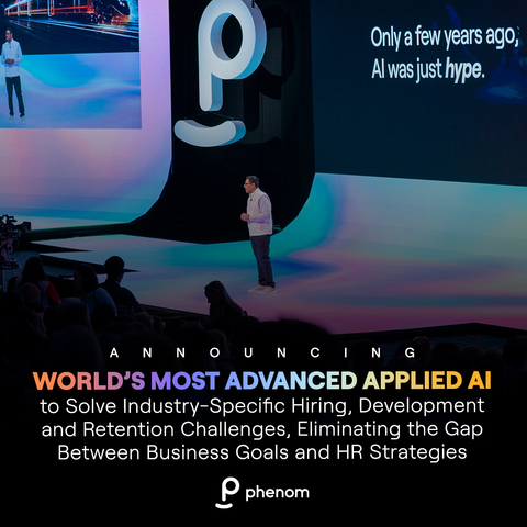 Phenom announced major innovations during its product keynote at IAMPHENOM — expanding on its award-winning X+ generative AI capabilities by providing HR’s first hyper-relevant agents built for specific industry needs, job roles and use cases. The agents collaborate with HR teams to automate and augment manual processes, changing how global enterprises hire, develop and retain employees. (Photo: Business Wire)