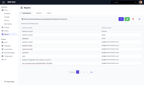 original With the Bedrock Metadata Lake Copilot, data security, governance and data management teams can interact with their metadata lake and quickly get results for complex data queries.
