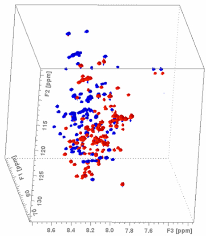 thumbnail 1.3 GHz 3D liquids NMR: BEST TROSY HN(CO)CaCb correlation of a-synuclein recorded with a 1.3 GHz 5mm TXO liquids CryoProbe. Sample courtesy of CERM, Florence, Italy.