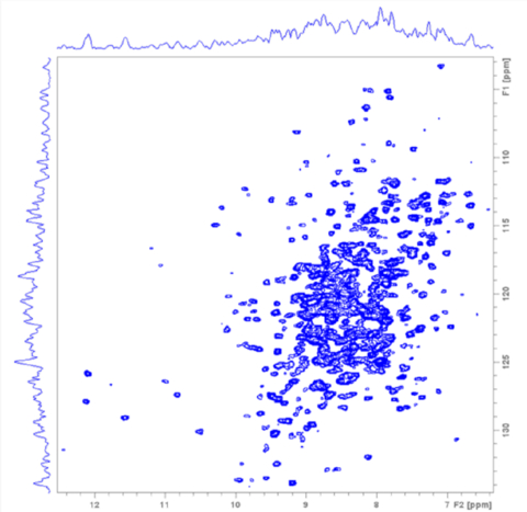 thumbnail 1.3 GHz 2D solids NMR: Ultra-Fast MAS 160 kHz solid-state NMR of tryptophan synthase (2 x 72 kDa), one of the largest enzymes studied by solid-state NMR. This 1.3 GHz spectrum was achieved with the integration of two groundbreaking technologies, namely ultra-high field NMR at 1.3 GHz, combined with ultra-fast magic angle spinning (MAS) at 160 kHz.