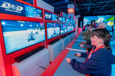 thumbnail In this photo provided by Nintendo of America, guests enjoy playing the Drag x Drive game on the Nintendo Switch 2 system at the Nintendo Switch 2 Experience event in New York on Apr. 4, 2025. With new ways to play and new ways to connect players, the Nintendo Switch 2 system arrives June 5.