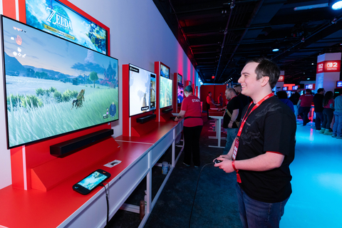 thumbnail In this photo provided by Nintendo of America, a guest enjoys playing The Legend of Zelda: Tears of the Kingdom – Nintendo Switch 2 Edition game on the Nintendo Switch 2 system at the Nintendo Switch 2 Experience event in New York on Apr. 4, 2025. With new ways to play and new ways to connect players, the Nintendo Switch 2 system arrives June 5.