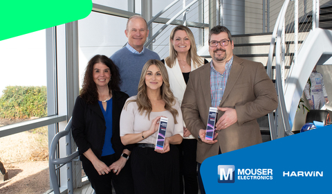 original Representatives from Harwin present the Mouser team with the 2024 Global and Americas Distributor of the Year Awards