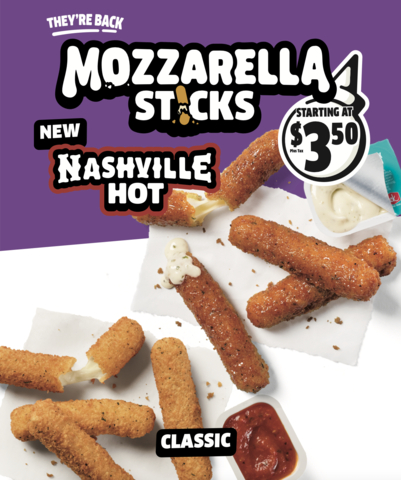 thumbnail The classic melty mozzarella cheese inside now comes wrapped in a crispy, golden coating seasoned with Nashville Hot flavor.