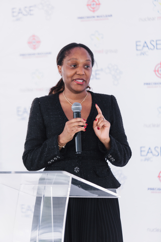 original Dr. Kanyinsola Oyeyinka speaks at a healthcare event in Rustenburg, South Africa, in January 2025, where she shared insights from EASE’s growing footprint across the continent.