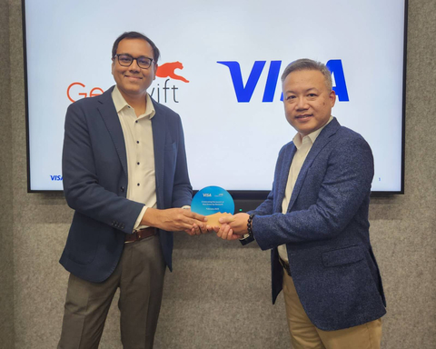 thumbnail 匯元通全球支付高級副總裁Bryan Ma與Visa Direct亞太區商業化與解決方案負責人Swapnil Mhasde在新加坡慶祝服務推出。