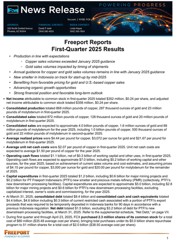 original Freeport Reports First-Quarter 2025 Results
