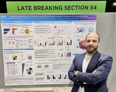 original George Alzeeb, PhD, Innovation Manager at Brenus Pharma, presenting the company’s latest preclinical data on STC-1010 — an off-the-shelf vaccine-based immunotherapy — during the Late-Breaking session at the American Association for Cancer Research (AACR) Annual Meeting 2025. This poster highlights the potential of STC-1010 to induce a robust anti-tumor response, supporting Brenus Pharma’s novel approach in immuno-oncology and clincial development.