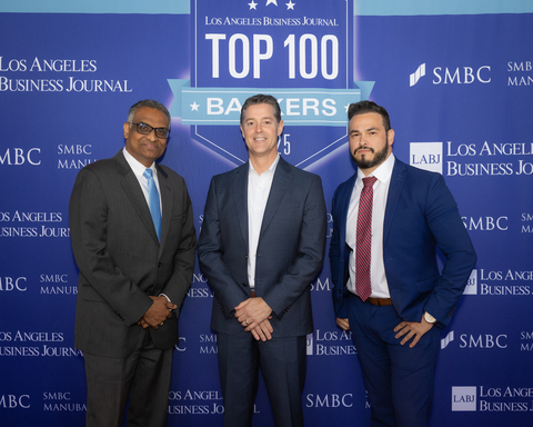 original (L-R): Subbu Viswanathan, MD, Head of Franchise Finance; Daniel Rogerson, MD, Co-Head of Commercial Finance; and Bryan Flores, Director, Specialty Deposits received "Top 100 Bankers" awards at a VIP reception hosted by the Los Angeles Business Journal and sponsored by SMBC MANUBANK on May 15, 2025.