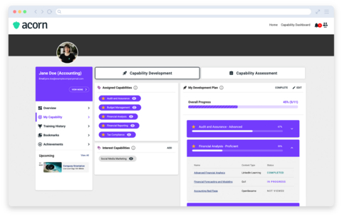original Acorn Capabilities AI redefines corporate learning by identifying the core capabilities required for success in each role and automatically generating employee development plans that are aligned with business strategy.