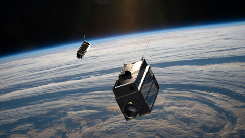 original Artist's rendering of GHGSat-C12 and -C13 greenhouse gas monitoring satellites, developed by SFL Missions Inc., in orbit. [Credit: SFL Missions Inc.]