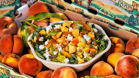 thumbnail The Peach + Goat Cheese Salad is a light and vibrant combination that brings together sweet, savory, and herby notes in a nostalgic favorite.