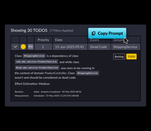 original vFunction uses static and dynamic analysis with proprietary data science to identify and resolve architectural technical debt. This architectural context now powers GenAI assistants.