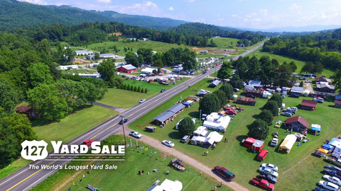 original Scenic views and serious shopping collide in Pikeville, TN — home to this bustling Major Vendor Stop with over 100 vendors. The 127 Yard Sale, known as The World's Longest Yard Sale, stretches 690 miles through six states and draws hundreds of thousands of shoppers and vendors each August.