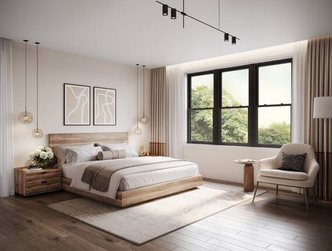 original Simonton® 5500 double-hung windows featuring a black laminate interior finish. (Photo courtesy of Cornerstone Building Brands.)