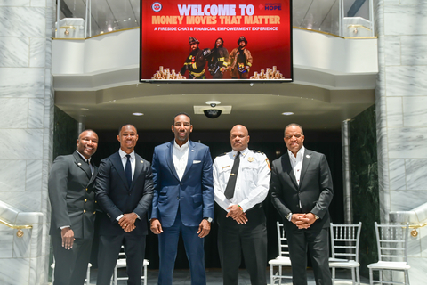 original From left: Anare Holmes (Firefighter/AEMT, Atlanta Fire Rescue Department), Taos Wynn (President and CEO of Atlanta Fire Rescue Foundation), Mayor Andre Dickens (City of Atlanta), First Deputy Chief James McLemore (Atlanta Fire Rescue Department), and John Hope Bryant (Founder, Chairman and CEO of Operation HOPE)