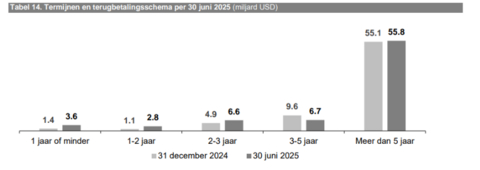thumbnail Tabel 14. Termijnen en terugbetalingsschema per 30 juni 2025 (miljard USD)