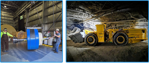 original Figure 1 – Galena New Equipment Deliveries: New hoist motor shown on left and new underground loader shown on right. Photo Credit: Americas Gold and Silver Corp.