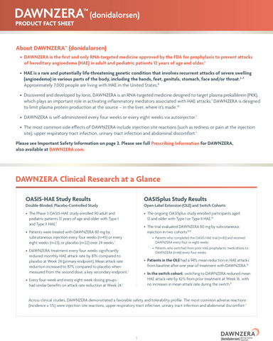 thumbnail DAWNZERA (donidalorsen) fact sheet