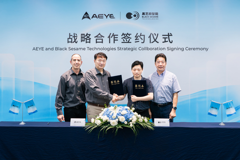 original AEye's CEO, Matt Fisch, and Vice President of Business Development, Ben Hua, sign strategic partnership with Black Sesame Technologies in China.