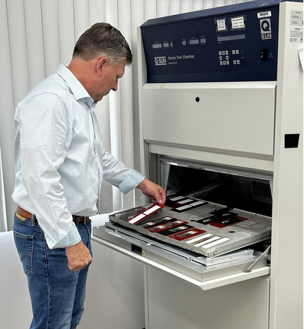 original Robert Challman, Director of Research and Development for Packaging and Labels at RRD, examines a label being tested inside a thermal chamber at RRD’s new Label Performance Center in St. Charles, Illinois. RRD tests labels under extreme hot and cold temperatures to mimic the hottest dry weather of Arizona to the coldest temperatures of Alaska. Testing labels under extreme conditions like temperature and sun exposure enables RRD to ensure the durability and reliability of its label products.