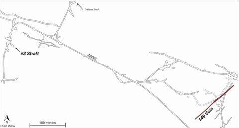 original Figure 1 – Plan view of the 4900 Level showing the 149 Vein in relation to the No. 3 and Galena Shafts. (Photo: Americas Gold and Silver Corporation)