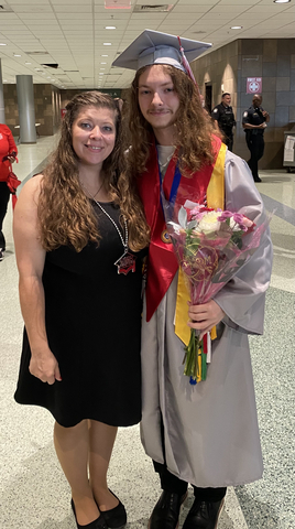 original Humana employee Cyrena Ferrell with her son Lucas Driskell, incoming Murray State University freshman and one of 80 new scholarship recipients from the Humana Foundation.