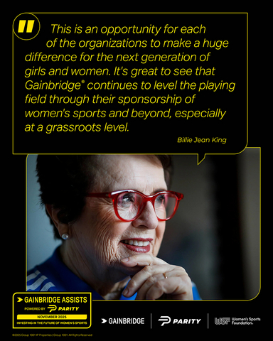 original The Gainbridge® Assists Powered by Parity grants are inspired by Billie Jean King, who founded the Women’s Sports Foundation® over 50 years ago with a $5,000 check.