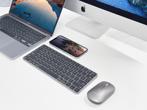 original Macally’s dual mode keyboard & Bluetooth mouse combo for Apple devices available in space gray or silver.