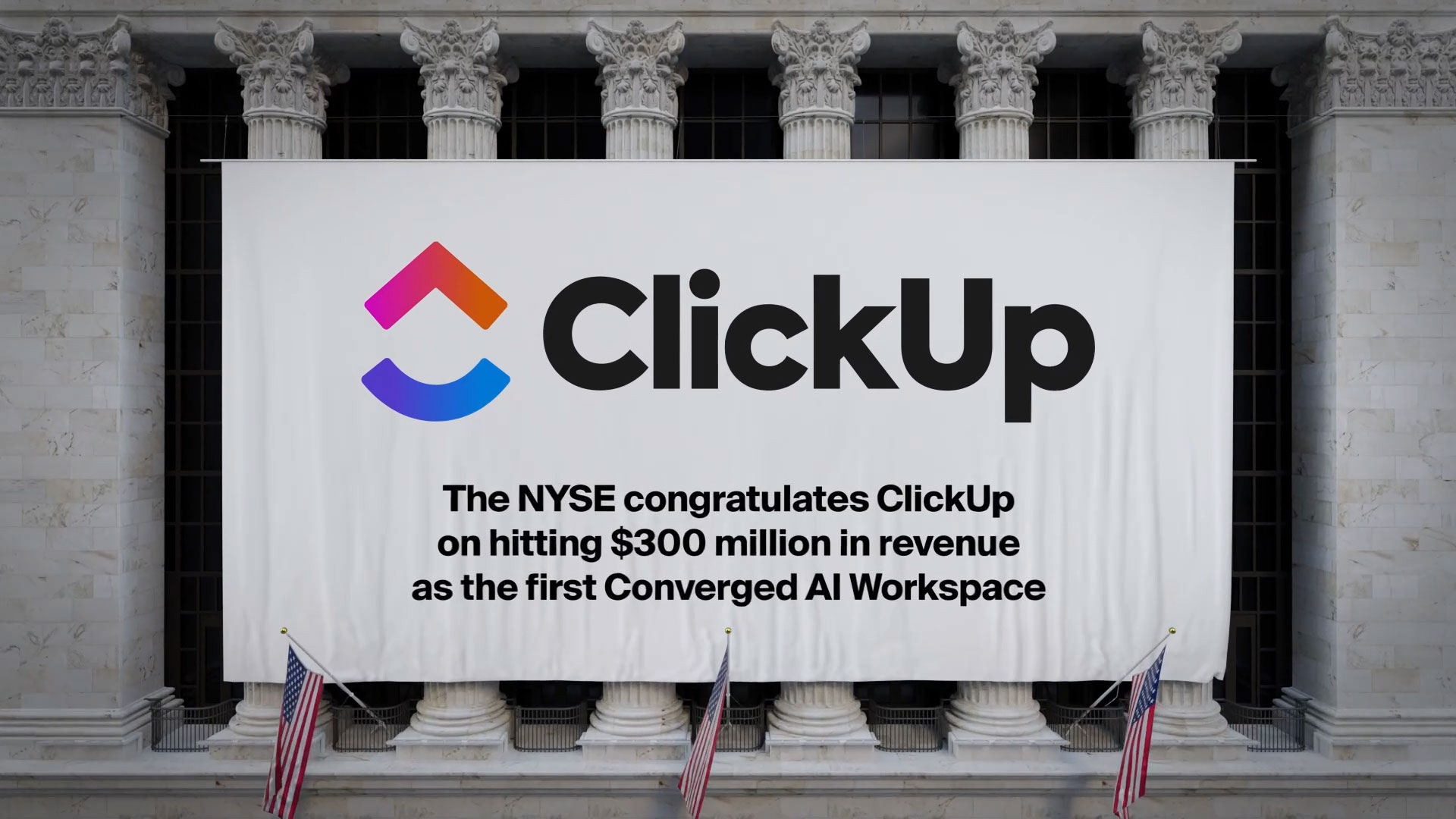 thumbnail NYSE congratulates ClickUp on surpassing $300m in annual recurring revenue.