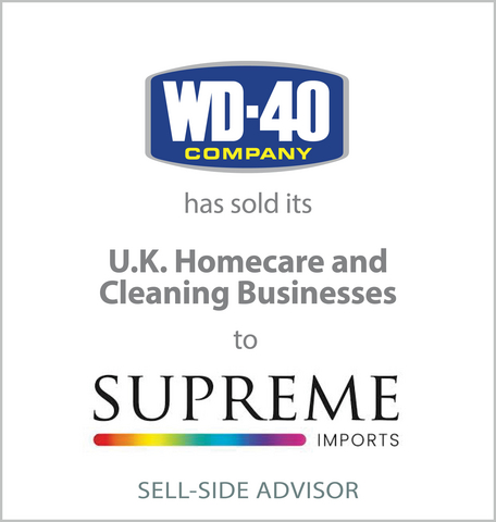 original D.A. Davidson announced today that it served as exclusive sell-side financial advisor to WD-40 Company (NASDAQ: WDFC) (“WD-40” or the “Company”), a global marketing organization and distributor of household and maintenance products, on the sale of its U.K. homecare and cleaning businesses to Supreme Imports Ltd (LON: SUP) (“Supreme”).