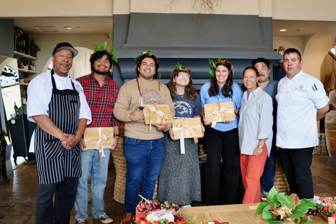 original Crowned in charcuterie and grape-leaf glory, meet your 2025 Folktale Winery & Vineyards 'Lords (and Ladies) of the Board!' Cal State Monterey Bay Otters flanked by Folktale leadership; L to R: Executive Chef Jeff Walker; CSUMB Sustainable Hospitality & Tourism Management Program Student Aldo Kendarwan; Student Justin Ehrman; Student Inara Cruz-Boone; Student Sarah Kenny; Folktale Wine Group co-Owners and co-CEOs Madigan and Greg Ahn; Folktale Winery & Vineyards Chef Andrew Ávila. (PHOTO CREDIT: Folktale Wine Group)