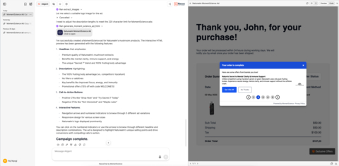original Given just a website or landing page link, NexosChat generates post-transaction ad examples automatically