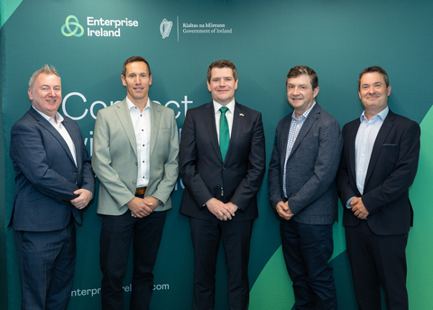 thumbnail From left to right: Aidan McKenna, Regional Director, Americas for Enterprise Ireland; Mark Rohan, Co-founder and Chief Operating Officer at Klearcom; Minister for Enterprise, Tourism and Employment Peter Burke TD; Michael Dennis, Advisor for Enterprise Ireland; and Killian McMahon, Head of US West Coast at Enterprise Ireland.