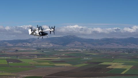 original Joby’s aircraft flying over Monterey, California with Salinas in the background. Photo courtesy of Joby Aviation.