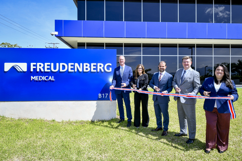 original Grand Opening of Freudenberg Medical's second operation in Costa Rica. Pictured: Keith Kiernan, Chief Commercial Officer; Robin Blair, Freudenberg Real Estate; Roger Gomez, General Manager Freudenberg Medical Costa Rica; Michael McGee, CEO Freudenberg Medical; Paula Guillen, Supply Chain Manager, Freudenberg Medical