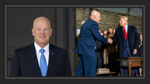 original President Donald J. Trump shakes General John W. “Jay” Raymond’s hand after being named the first Chief of Space Operations and first member of the United States Space Force.