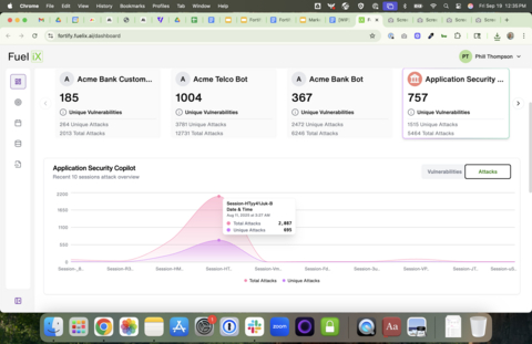 thumbnail Example view of a Fuel iX Fortify dashboard, tracking vulnerabilities and adversarial attack activity in AI systems.