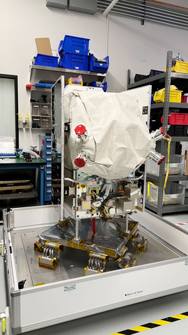 thumbnail Planet's Pelican-6 satellite photographed in the company's San Francisco HQ manufacturing lab.