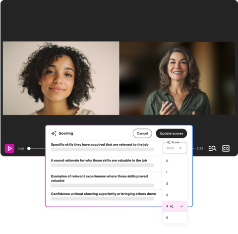 original Image showing TestGorilla's conversational AI video interview with auto-scoring