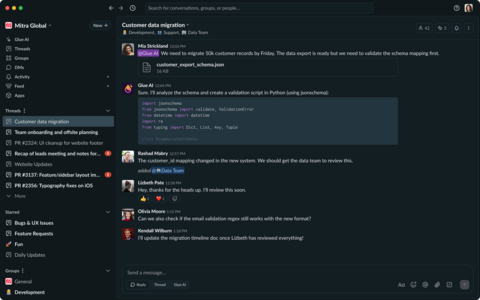 thumbnail Conversations in Glue are organized around threads rather than channels.